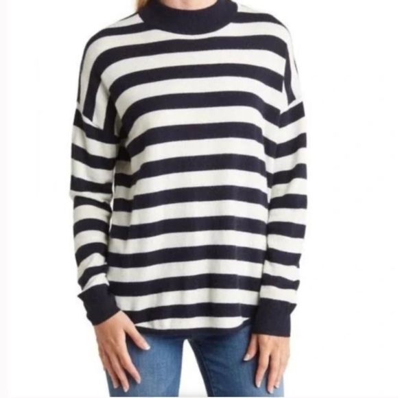 Madewell Sweaters - Madewell Wool Blend Navy Blue White Striped Sweater Size XS